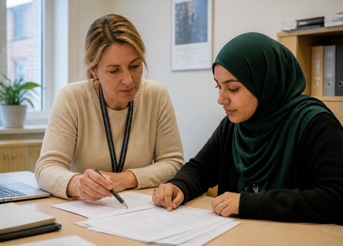 Handläggare går igenom en placering tillsammans med en boende